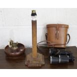 Pair of Kershaw Monarch 10x40 binoculars in leather case, novelty ships wheel nut cracker and oak