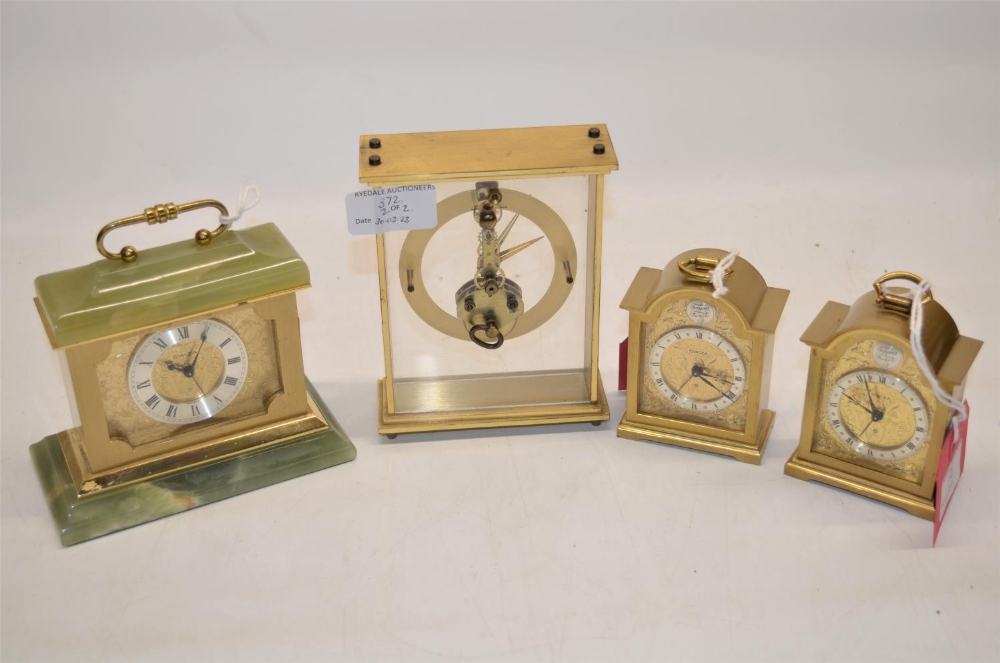 Swiza onyx and brass 8 day mantel clock with alarm, signed dial with applied silvered chapter