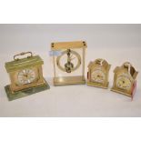 Swiza onyx and brass 8 day mantel clock with alarm, signed dial with applied silvered chapter