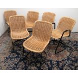 Set of six Cidue Italian dining chairs on curved black metal bases, incl. two elbow chairs (6)