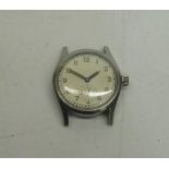 Unnamed WWII period A.T.P (Army Trade Pattern) hand wound wristwatch, silvered dial with Arabic