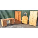 Samson pine six piece bedroom suite comprising: wardrobe with drawer on cupboard base, W88cm D54cm