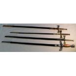 Four Masonic style decorative swords