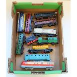 Brimtoy tinplate diesel locomotive no. D5001, collection of other tinplate rolling stock coaches,