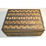 Porcupine quill and bone inlay decorated wooden jewellery box (A/F - damage; two back panels