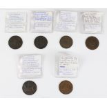 C18th English Lancashire provincial conder token coins inc. Liverpool halfpenny Ship/John of