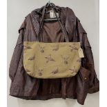 Ladies 1990's Blush brown leather jacket, size 14 and a German Belly Moden herringbone tweed handbag