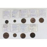 C17th to 19th English provincial conder token coins inc. Suffolk 1794 Haverhill halfpenny Man in