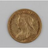 Victorian 1900 gold half sovereign