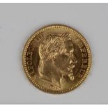 France Napoleon III 1866 gold 20 Francs, 6.5g