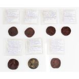 Four Marcus Aurelius 161 - 180AD sestertius coins incl. Victory holding shield and Equity holding