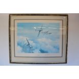 "Dual Of Eagles" by Robert Taylor, signed in pen by Douglas Bader and Adolf Galland (signatures