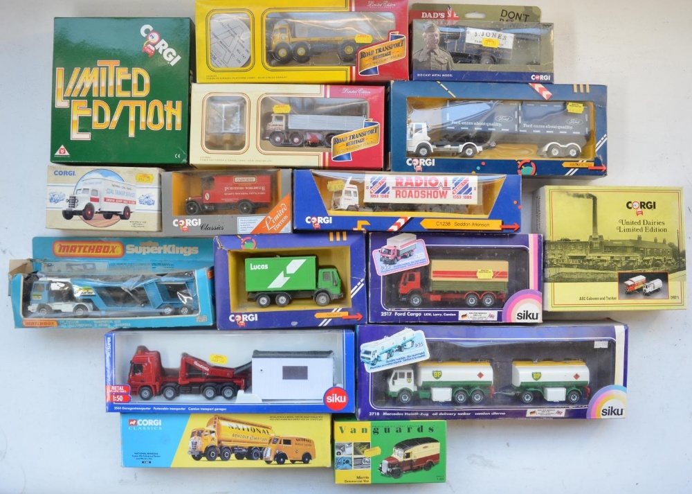 Collection of diecast commercial vehicles, various scales (1/50, 1/43 etc) from Corgi, Siku,