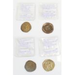 Four Sassanian coins incl. Kavad I 488 - 531AD, Khusru I 531 - 579AD, Hormizd IV 579 - 590AD, Khusru