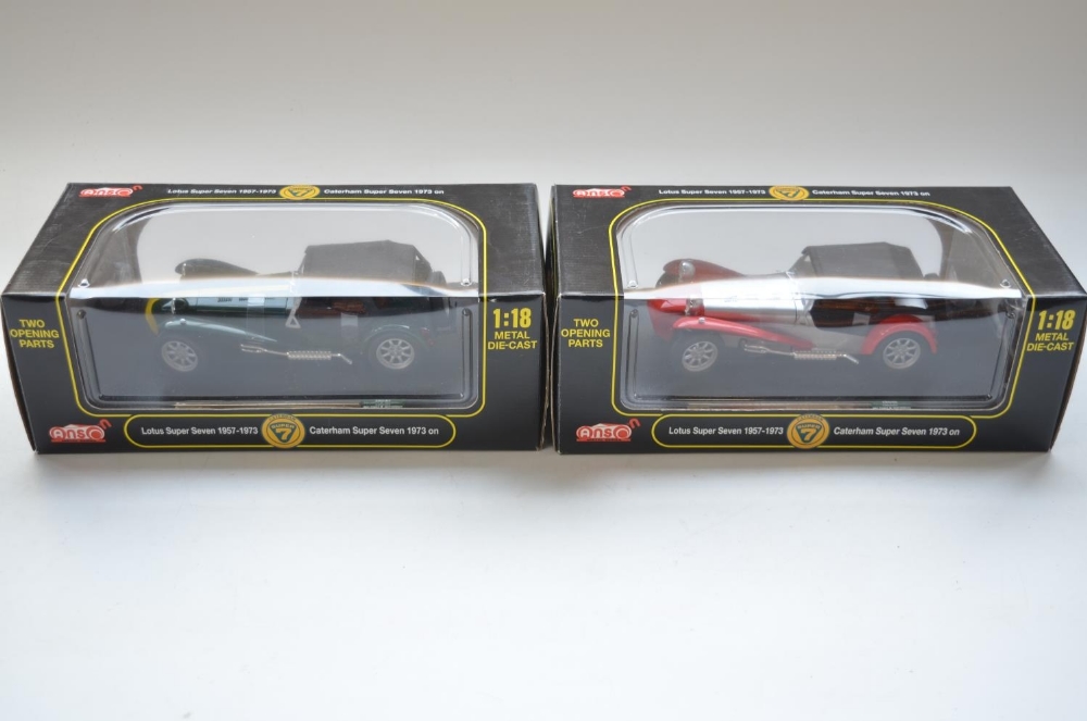 Two 1/18 diecast Caterham Super 7 models from Anson, Taisan 35 and American Signature 01 - Image 2 of 8