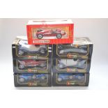 Six 1/18 scale Bhurago diecast model cars to include Alfa 8C 2300 Monza 1931 (note model very