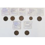 C17th/18th English provincial conder token coins inc. Bristol 1652 farthing castle type inner
