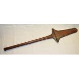 Large wooden Fijian type club with spear shaped double edges head with inscription FIDGEE carved