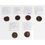 Six Roman coins incl. four Commodus 177 - 192AD Roman sestertius coins incl. Jupiter and Liberty