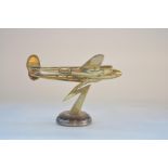 Vintage wartime era solid metal cast P-38 Lightning model on stylised lightning flash stand