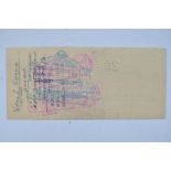 Bank cheque signed by US Mercury, Gemini and Apollo astronaut Virgil "Gus" Grissom, dated 23