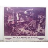 After Terence Cuneo: 'Track Laying at Night' repro colour print on board, 102cm x 129cm