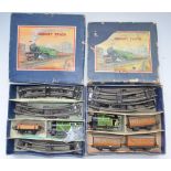 Two boxed Hornby O gauge clockwork train sets with 0-4-0 LNER 460 tank engines, one key between