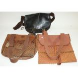 Barbour leather trimmed canvas game bag, similar Brady game bag and a part tweed game bag (3)