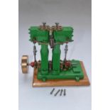 Built up Stuart Models D10 steam powered stationary engine, all metal construction in glass and wood