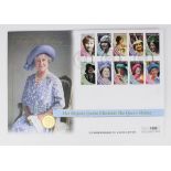 HM Queen Elizabeth the Queen Mother commemorative coin and stamp cover, the envelope with Guernsey