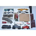 Lionel Trains O gauge Santa Fe electric train set with track, wagons, vehicles, speed controller/