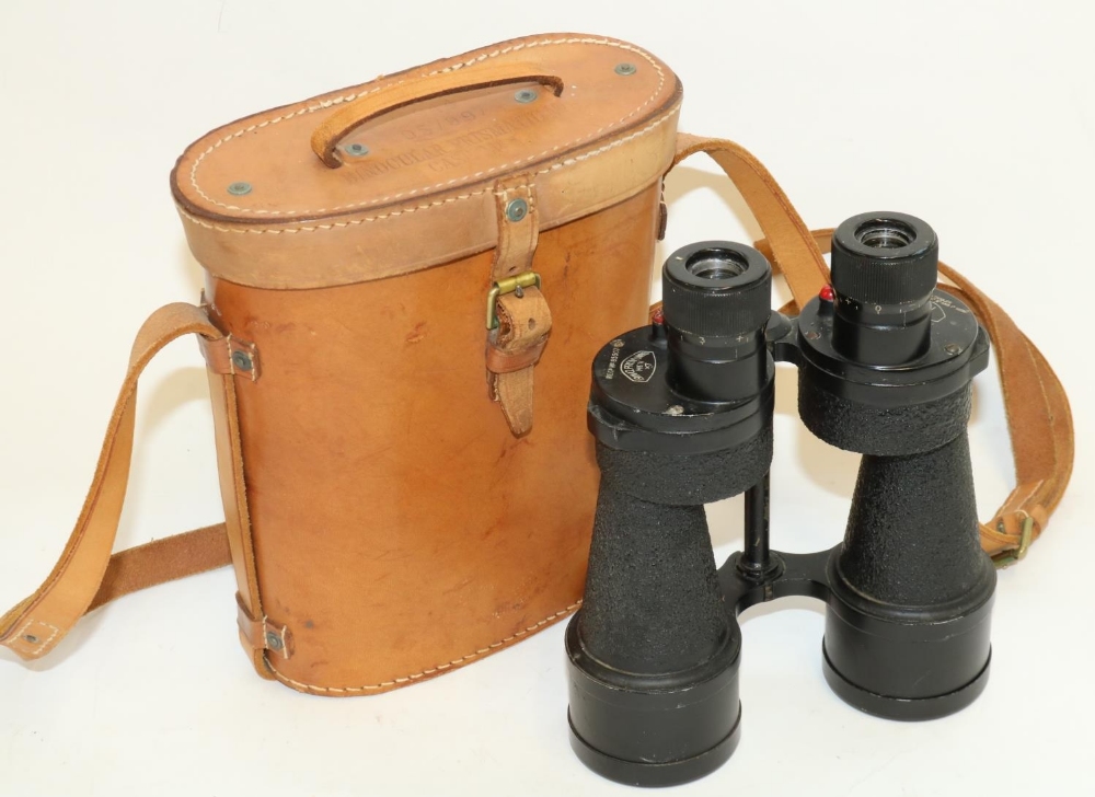 Pair of WW2 British Army 1944 Binoculars - Bino Prism No5 MK V x7 type in original brown leather - Image 2 of 5