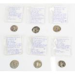 Six Parthian coins incl. Phraates IV 38 - 2BC, Mithradates II 123 - 88BC, Vologases VI 208 -
