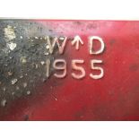 Vintage Military metal fuel can, marked WD 1955 with broad arrow, painted and decal detail, H332cm