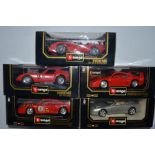 Five 1/18 scale boxed Burago diecast Ferrari models to include 250 Testa Rossa (1957), F40 (race car