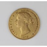 Victorian 1870 Australian gold sovereign, reverse with wreath and crown, Sydney mint upper legend,