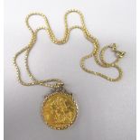 Victorian 1892 full sovereign in 9ct yellow gold mount, stamped 375, 9.1g, on 18ct yellow gold