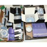 Collection of Wedgwood pale blue jasperware trinket pots, etc., boxed (2 boxes)