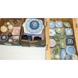 Large collection of Wedgwood Jasperware including two taupe brown coffee cans and saucers with shell