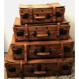 Graduated set of four Vintage style brown leather suitcases, labelled Giovanni, W75cm D45cm H22cm