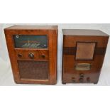 Two vintage radio receiver sets, a Cossor AC Mains All Wave Superhet Model 74 and a Defiant MSH 910