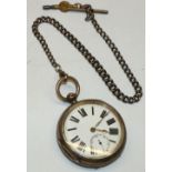 Victorian silver open faced key wound pocket watch, white enamel dial with subsidiary seconds coin