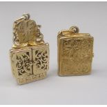 9ct yellow gold bible charm, stamped 375, and a yellow metal Torah ark charm (possible worn