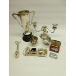Collection of silver plate and EPNS inc. a silver plated trophy for Double Diamond Trophy Queens