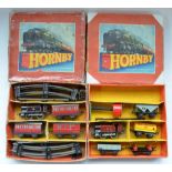 Collection of vintage Hornby O gauge clockwork engines, wagons and track etc including Hornby Type