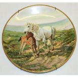 Royal Worcester cabinet plate, hand-painted with mare and foal in coastal landscape by Edward