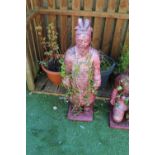 Reconstituted stone representation of Terracotta Army sentry with red painted finish, H 106cm