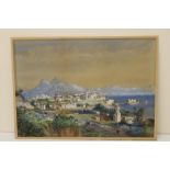 Continental School (C19th); 'Bay of Naples' extensive view with figures on a pathway, watercolour