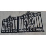 Two door vintage cast iron gate with locking latch, each approx W120cm H111cm. (2)