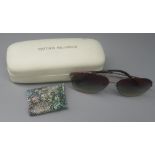 Pair of Matthew Williamson aviator sunglasses with blue mirror lenses, in white case with cloth